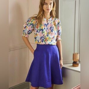 Boden Panelled Linen Mini Skirt Ocean Blue Size 2 New 100% Linen